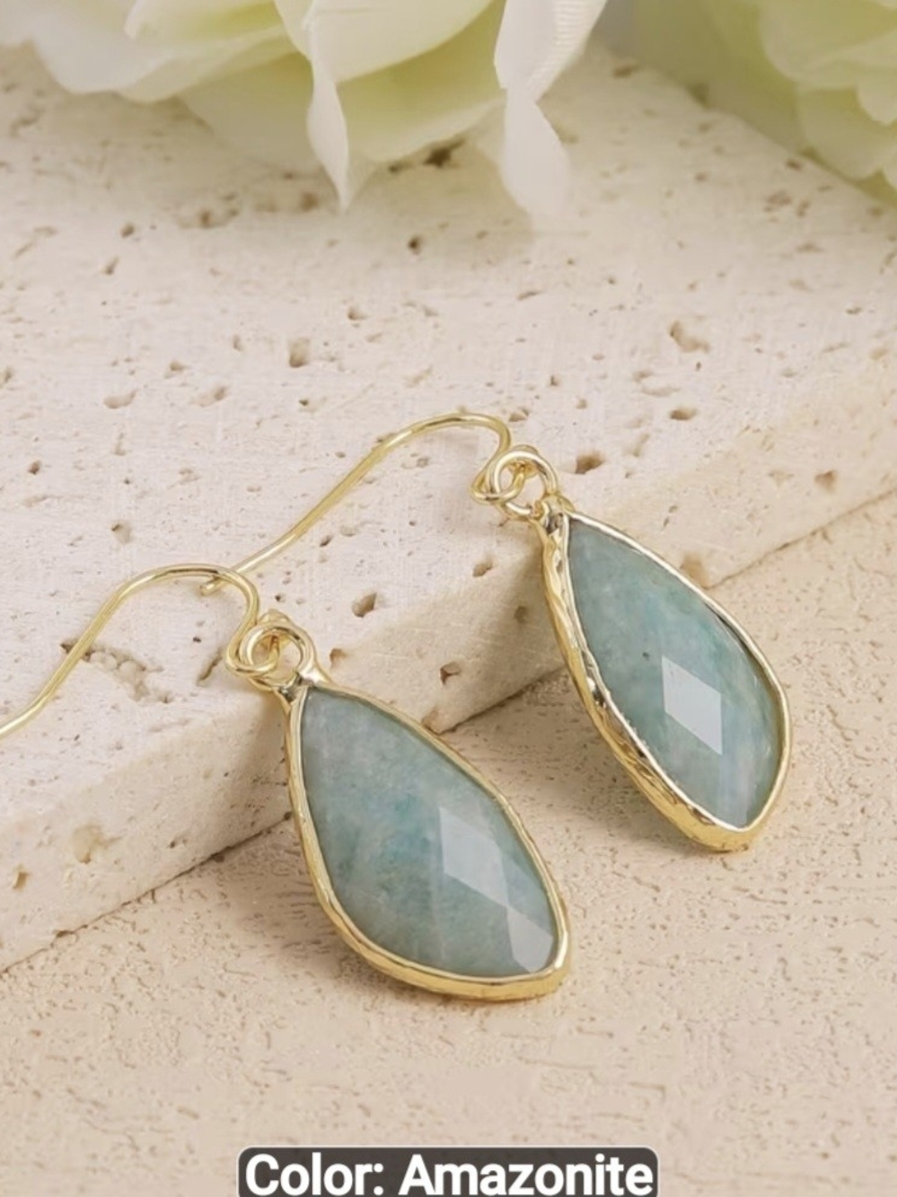 💚🩵NEW💚🩵 PRETTY!! Faceted Natural Stone AMZONITE Dangle Earrings